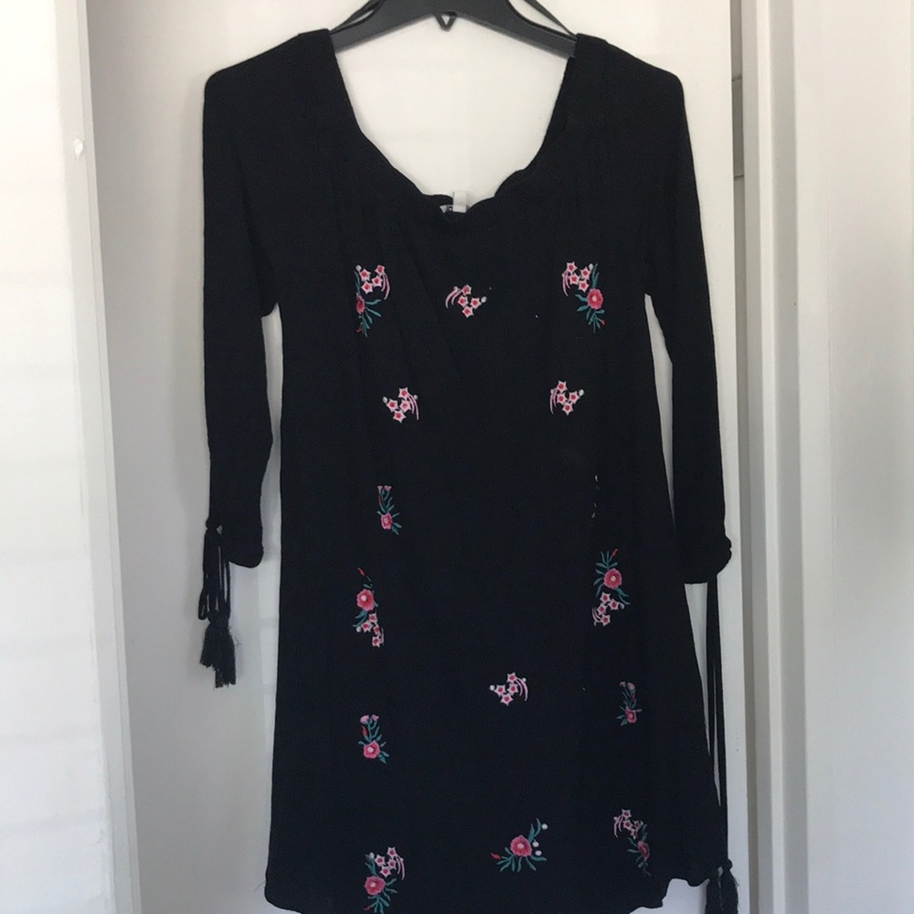 Off the shoulder long sleeve black dress